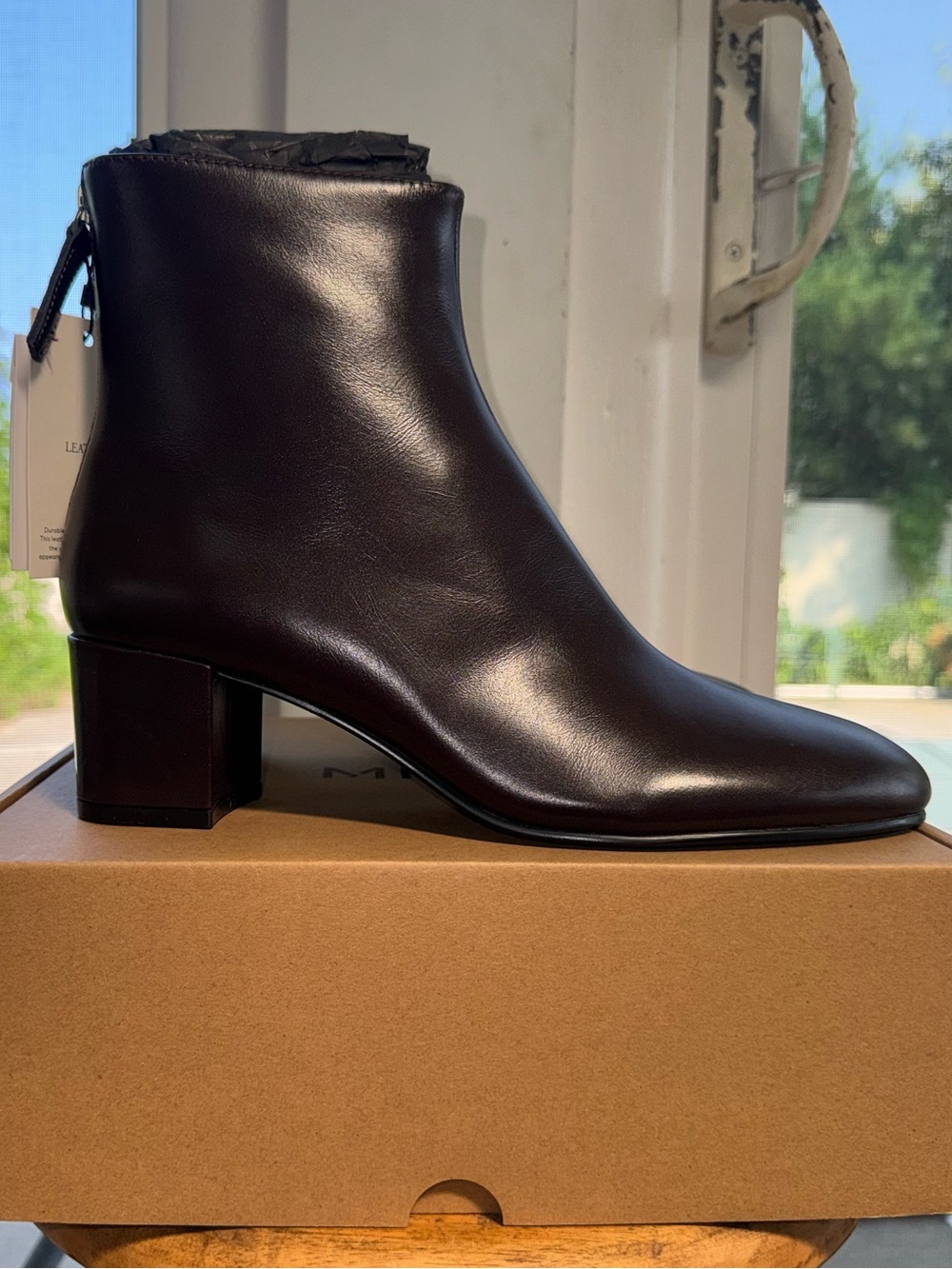MANGO Claro Genuine Leather Ankle Boots Dark Brown Block Heel Women’s 7.5 NIB - Picture 3 of 16